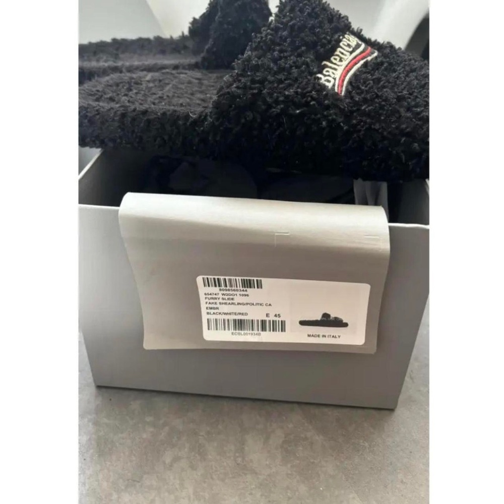 Balenciaga Black Fuzzy Slides